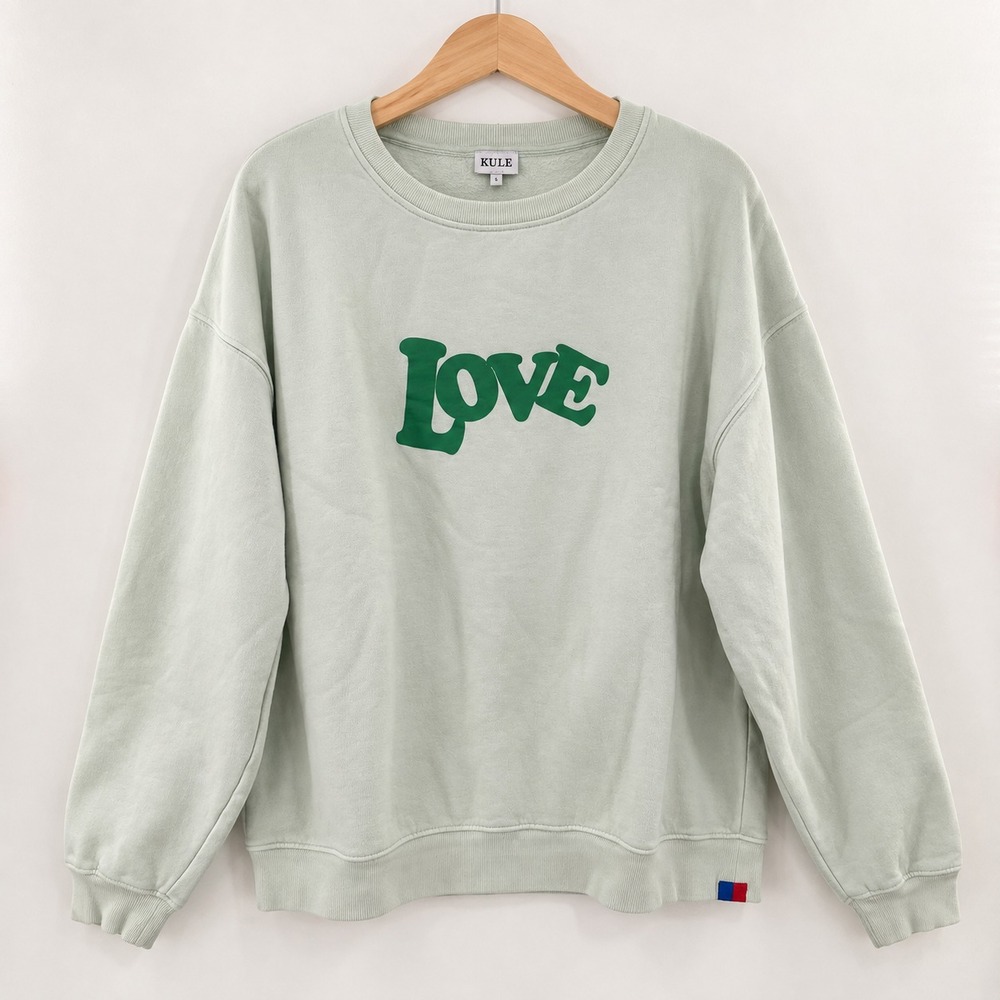 KULE The Oversized 70s LOVE Sweatshirt Womens Large Mint Green Organic Cotton